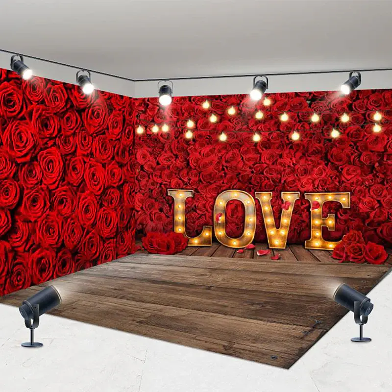 Aperturee Dense Red Rose Love Valentines Day Room Set Backdrop, 7X7FT(Left Wall)+10X7FT(Right Wall)+10X7FT(Floor), 247.5 USD,...