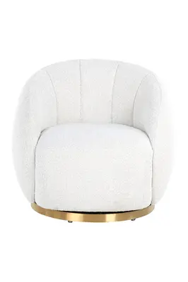 White Bouclé Gold Swivel Chair | OROA Jago