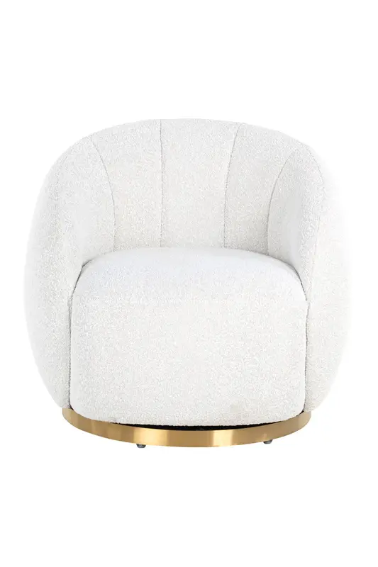White Bouclé Gold Swivel Chair | OROA Jago