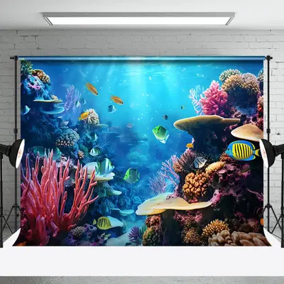 Colorful Fish Coral Blue Beautiful Undersea Backdrop - Aperturee