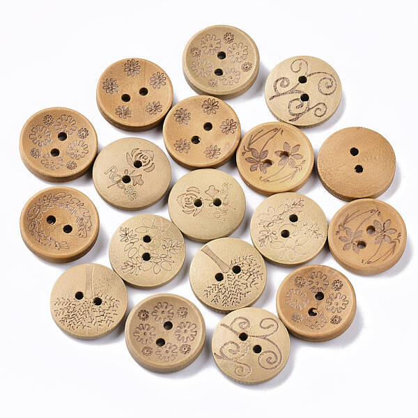2-Hole Carved Wooden Buttons