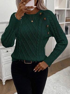 Clara – Button-Detail Cable Knit Sweater