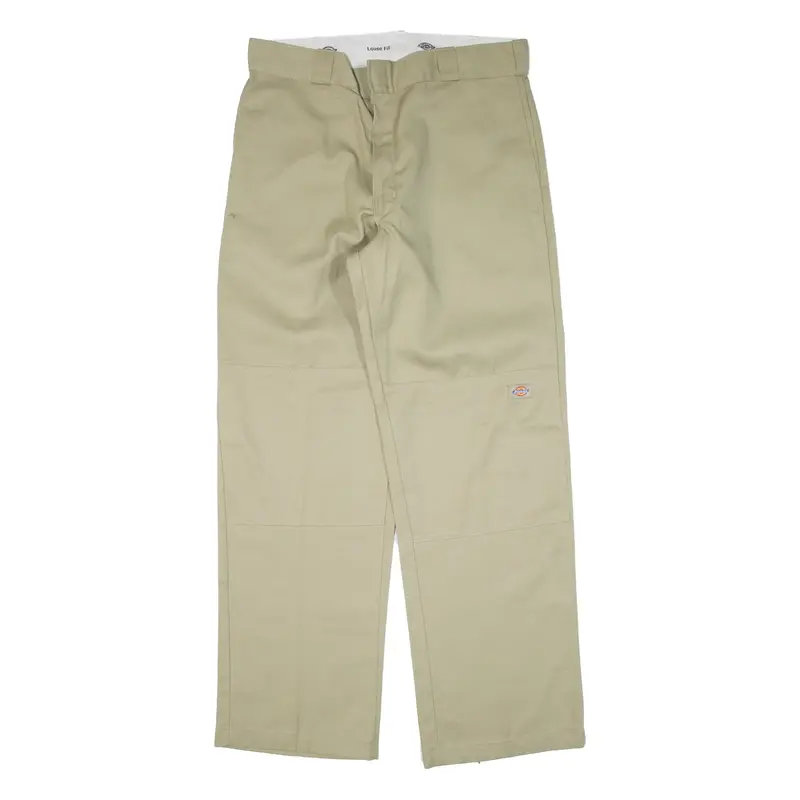 DICKIES Double-knee Workwear Mens Trousers Beige Loose Straight W34 L32