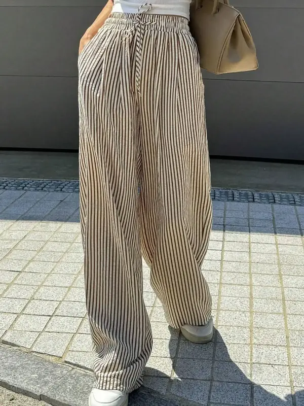 Women's Ruched Wide Leg Pants, Casual Loose-Fitting Long Trousers, All Season Fashionable Casual High Waisted Bottoms, Comfor...