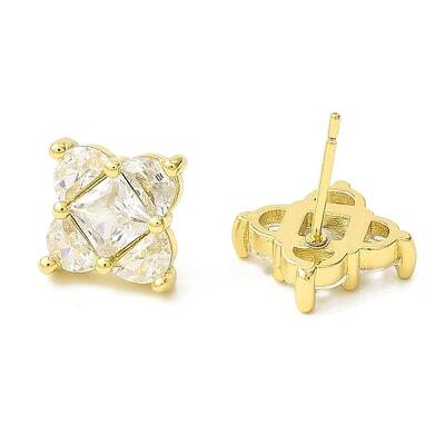 Rhombus Brass Micro Cubic Zirconia Stud Earrings