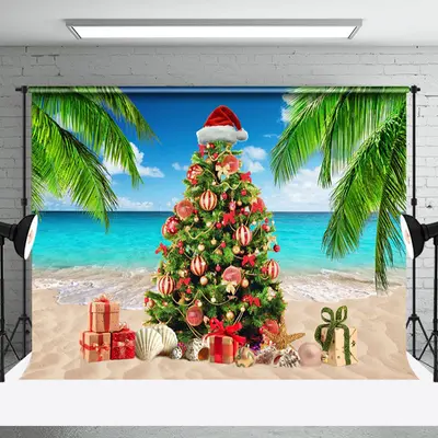 Christmas In July Tree Summer Sandy Beach Backdrop - Aperturee