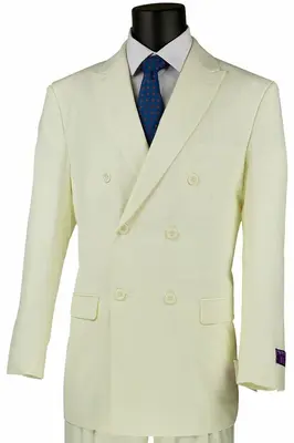 Classic Men's Double Breasted Poplin Suit - Ivory, Traditional Fit