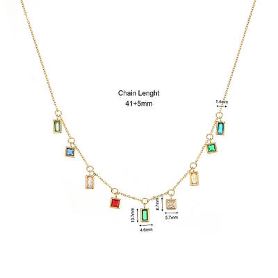 Stainless Steel Coloful Cubic Zirconia Rectangle Charms Necklace for Women