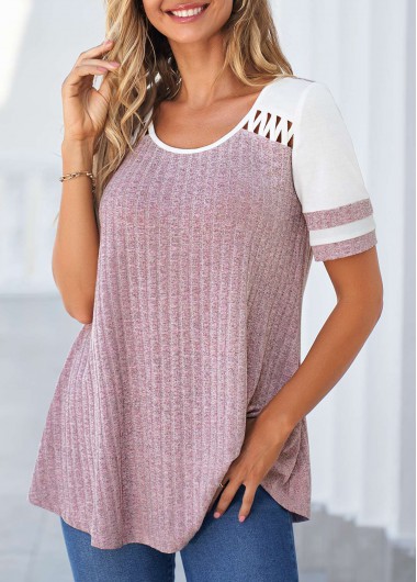 Modlily Purple Cut Out Short Sleeve T Shirt - L