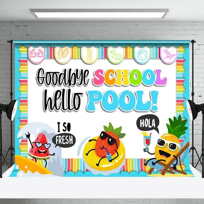 Cute Fruit Goodbye School Hello Pool Party Backdrop