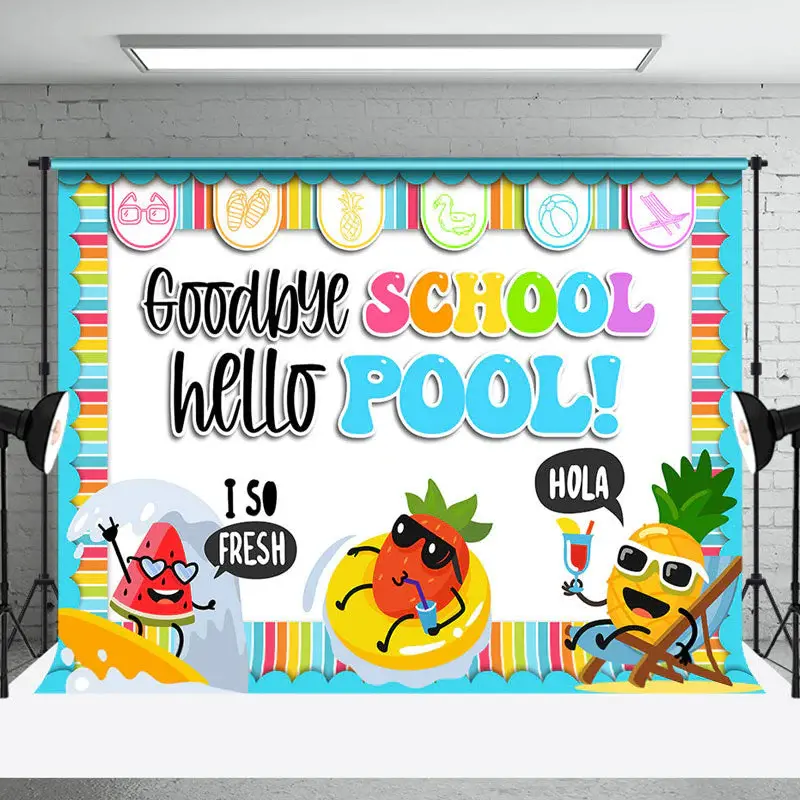 Cute Fruit Goodbye School Hello Pool Party Backdrop