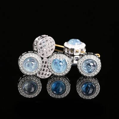 Alloy Pave Natural Blue Aquamarine Beads