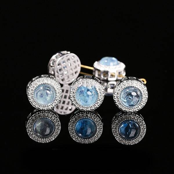 Alloy Pave Natural Blue Aquamarine Beads