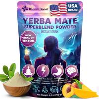 Premium Yerba Mate Instant Powder Supplement Drink Mix – Yerba Mate, Ashwagandha, Lion’s Mane, Chlorophyll, Peach Mango F...