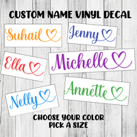 Custom Name Decal Specialty Vinyl Personalized Cursive Lettering Heart Sticker Organiser, Bottles, Cups, Laptop, Luggage, Car...