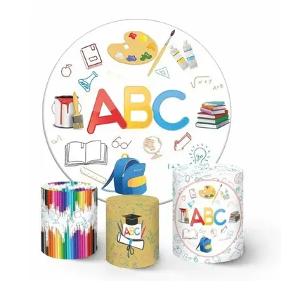 Aperturee Circle Abc Pattern White Graduation Day Backdrop Kit | Graduation Party Backdrop | Custom Graduation Backdrop | Gra...