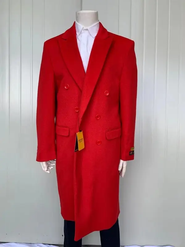 Mens Full Length Wool and Cashmere Overcoat - Winter Topcoats - Red Coat