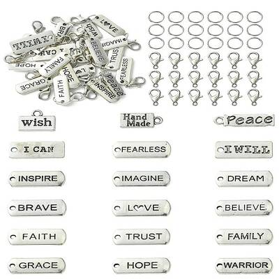 DIY Inspirational Word Tibetan Style Alloy Pendants Keychain Making Kits