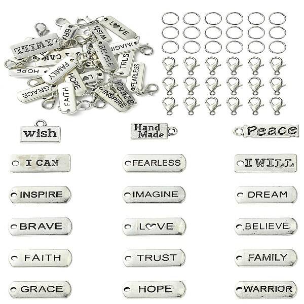 DIY Inspirational Word Tibetan Style Alloy Pendants Keychain Making Kits