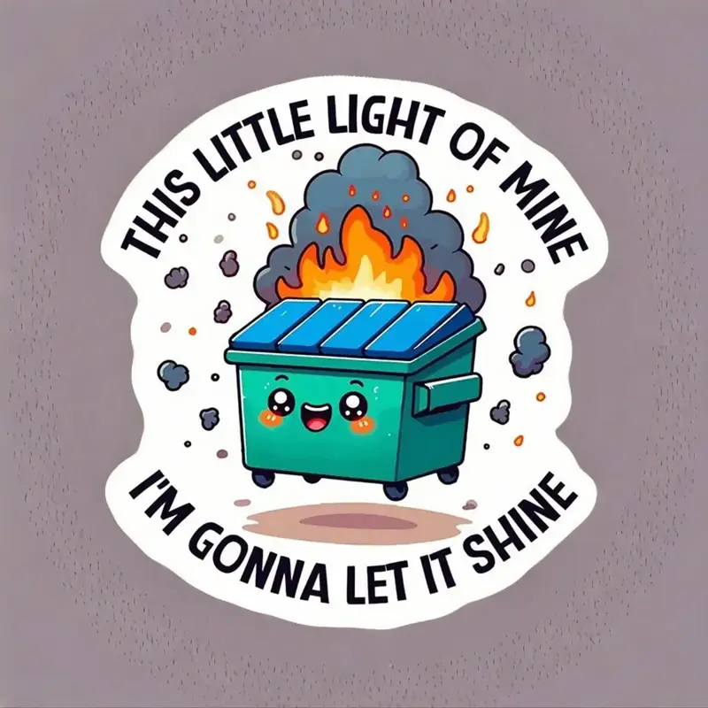 Cartoon Dumpster Fire Pattern Bumper Sticker, Funny Sarcastic Die Cut Sticker for Laptops, Cars & Water Bottles, Sticker Deca...