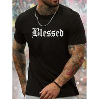 Blessed Print Men''S Creative Top, Casual Short Sleeve Crew Neck T-shirt, Men''S Clothing For Summer Outdoor B26000098