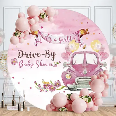Aperturee Pink Its A Girl Floral Round Baby Shower Backdrop