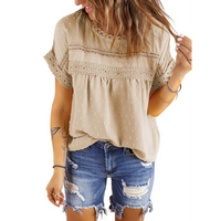 Dokotoo Womens Summer Tops Crewneck Lace Crochet Short Sleeve Shirts Casual Chiffon Blouses Chic Spring
