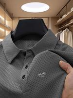 Men's Regular Fit Short Sleeve Plain Textured Polo Shirt, Casual Button Collar Shortsleeve Top for Summer, Fashion Men's Clot...