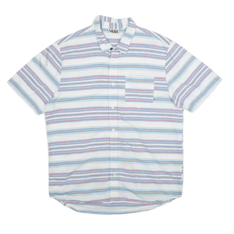 VANS Shirt White Striped Short Sleeve Mens L