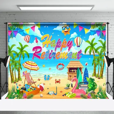 Palm Trees Sandy Beach Happy Retirement Backdrop