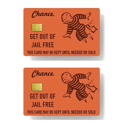Get Out Of Jail Free Design Card Sticker, 2 Counts/set Jail Free Card Sticker, Waterproof Vinyl Sticker for Credit Card, Debi...