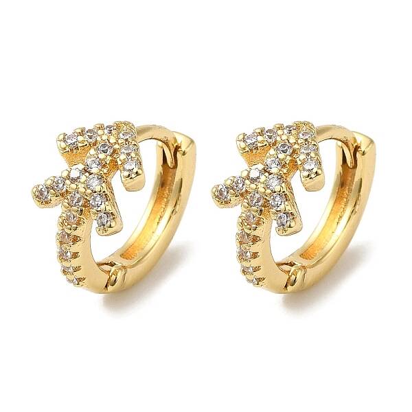 Brass Pave Clear Cubic Zirconia Huggie Hoop Earrings for Women