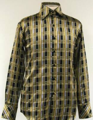 Fancy Polyester Fashion Shirt With Button Cuff Olive Green Men's Dress Shirt Night Club Outfit Guys Wear For Men Clothing Fas...