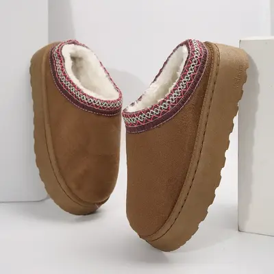 Platform Slippers Mini Boots for Women Fleece Lined Boots Suede Ankle Boots Anti-Slip Snow Platform Slippers for Women Outdoo...