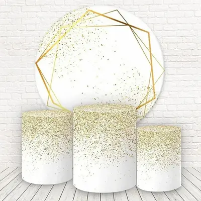 Aperturee White And Gold Glitter Round Happy Birthday Backdrop Kit | Birthday Backdrop Ideas | Birthday Round Backdrop Cover ...