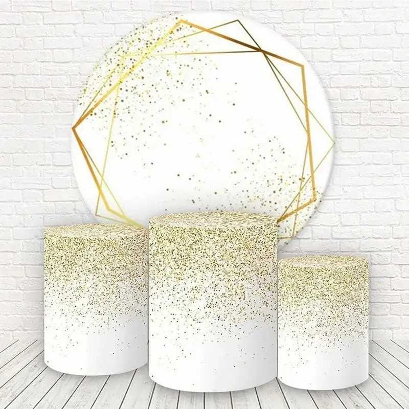 Aperturee White And Gold Glitter Round Happy Birthday Backdrop Kit | Birthday Backdrop Ideas | Birthday Round Backdrop Cover ...