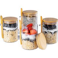4-Pack 16oz Overnight Oats Containers with Bamboo Lids - Wide Mouth Glass Jars, Airtight & Leak-Proof, Versatile for Meal Pre...