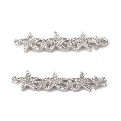 Brass Micro Pave Clear Cubic Zirconia Connector Charms
