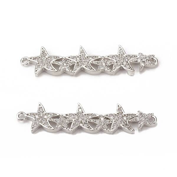 Brass Micro Pave Clear Cubic Zirconia Connector Charms