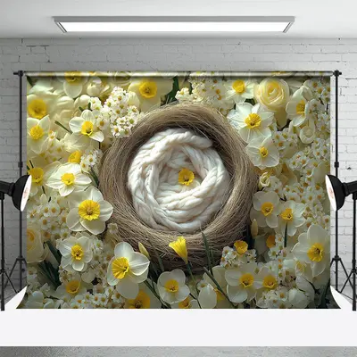 Aperturee Beige Yellow Floral Warm Nest Maternity Backdrop, 3X2FT(1MX0.6M), 14 USD, birthday cake smash backdrops, YZHD0O68-M