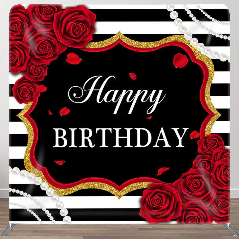 Aperturee Stripe And Rose Fabric Backdrop Cover for Birthday - Aperturee