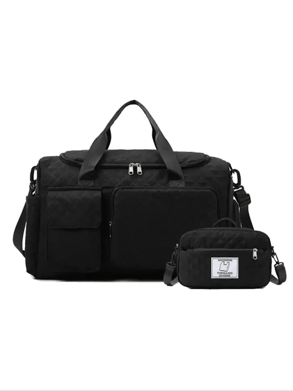 Summer Large Capacity Travel Duffle Bag & Square Crossbody Bag, Quilted Zipper Travel Bag Set, Wet and Dry Separation Sports ...