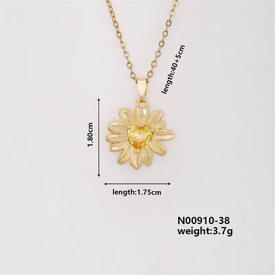 Shiny Sunflower Brass Micro Pave Cubic Zirconia Pendant Necklace for Women