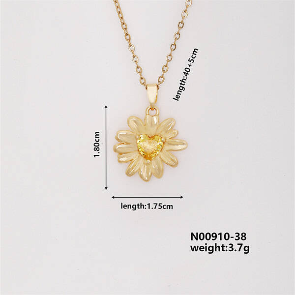 Shiny Sunflower Brass Micro Pave Cubic Zirconia Pendant Necklace for Women