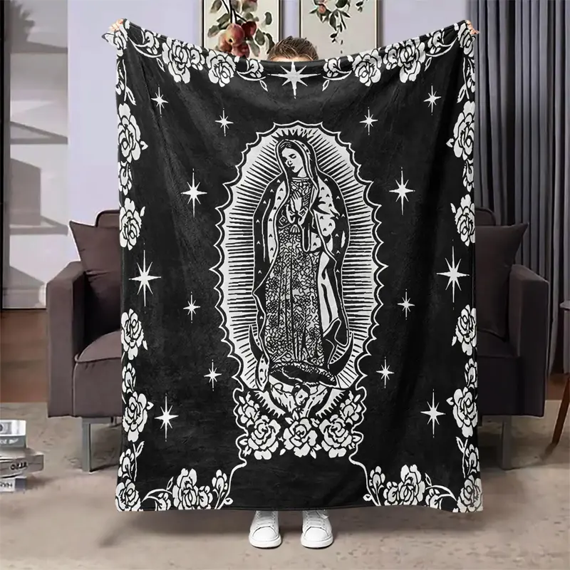 Virgin Mary Pattern Blanket, 1/2 Counts Soft Warm Throw Blanket, Air-conditioned Room Blanket, Comfortable Sofa and Bed Compa...