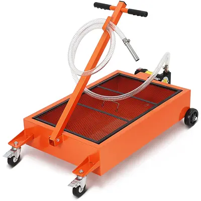 Garvee Waste Oil Drain Pan 15 Gallon Electric Pump Steel Low Profile Folding Handle 8 Ft Hose for Trucks RVs