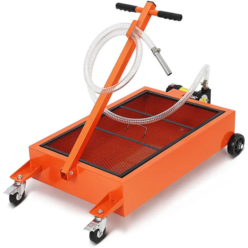 Garvee Waste Oil Drain Pan 15 Gallon Electric Pump Steel Low Profile Folding Handle 8 Ft Hose for Trucks RVs