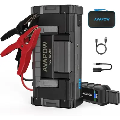 AVAPOW 6000A Jump Starter,For All Gas/Up to 12L Diesel,12V Portable Car Battery Jump Box,Dual USB Quick Charge,DC Output,Buil...