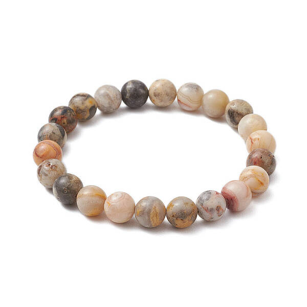 Round Natural Crazy Agate Beaded Stretch Bracelets for Women