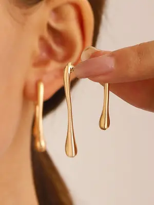Simple Fashionable Asymmetrical Water Drop Design Dangle Earrings, 1 Pair Personality Jewelry for Party, Daily Clothing Decor...